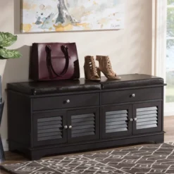 Leo Modern And Contemporary Wood 2 Drawer Shoe Storage Bench Dark Brown - Baxton Studio -Decor Haven Shop GUEST 8807c07f e1f1 464f ac92 15e5573b1418