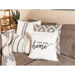 20"x20" Oversize 'Let's Stay At Home' Family-Friendly Square Throw Pillow Cover White - Lush Décor -Decor Haven Shop GUEST 8844ca38 ed49 45d3 af8e 30ef69232c9e