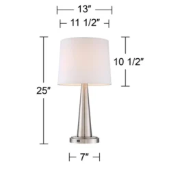 360 Lighting Karla Modern Table Lamps 25" High Set Of 2 Brushed Steel Column With USB Charging Port White Fabric Shade For Bedroom Living Room Desk -Decor Haven Shop GUEST 885eca65 547e 4dde bd6d 7fcb78d93b6f