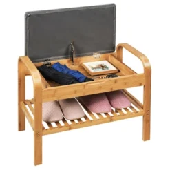 Costway Shoe Rack Bench Bamboo W/Cushioned Seat&Storage Shelf Padded Seat Shoe Bench -Decor Haven Shop GUEST 8b46abf8 d997 46b0 ba9a a6e4734e6b76