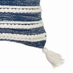 Blue And White Hand Woven 20 X 20 Inch Decorative Cotton Throw Pillow Cover With Insert And Hand Tied Braiding, Pom-Poms And Tassels - Foreside Home & -Decor Haven Shop GUEST 8bb168da b43a 4ce5 91bb fd31f13bfbad