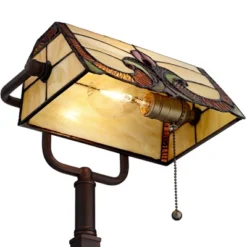 Robert Louis Tiffany Traditional Piano Banker Desk Table Lamp 17" High With AC Power Outlet Bronze Floral Art Glass Bedroom Office -Decor Haven Shop GUEST 8dedee32 3a83 4179 a8fb 68b1a0a1da11