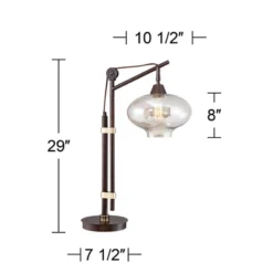 Franklin Iron Works Calyx Modern Industrial Desk Lamp 29" Tall Bronze Brown Cognac Glass Dome Shade For Bedroom Living Room Bedside Nightstand Office -Decor Haven Shop GUEST 8ee5242a a200 419d 9c65 de54708a361f