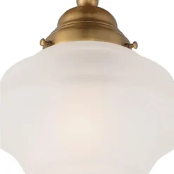 Regency Hill Schoolhouse Floating Modern Farmhouse Ceiling Light Semi Flush Mount Fixture 7" Wide Brass White Glass Shade For Bedroom Living Room Home -Decor Haven Shop GUEST 90220138 7f0c 46f8 aafd 54c6337bd47b