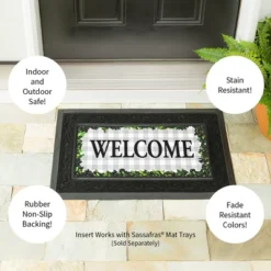 Evergreen Boxwood Framed Plaid Sassafras Indoor Outdoor Switch Doormat 10 X 22 Gray -Decor Haven Shop GUEST 90c36d3c f015 40de b10b 70eadcc7c91a