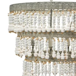 3-Tier Round Metal Chandelier With 3 Lights And Hanging Wood Beads Cream - Storied Home -Decor Haven Shop GUEST 925809b9 20be 4acd 8d3c aaced1ead81c