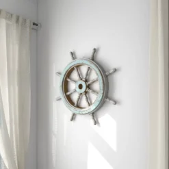 Wood Sail Boat Ship Wheel Wall Decor With Distressing Blue - Olivia & May -Decor Haven Shop GUEST 985af159 21cd 4f67 a163 42624a5884ad