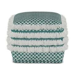 Ari Square Woven PET Polyester Pouf Turquoise/White - WyndenHall -Decor Haven Shop GUEST 9bad5a02 7497 4683 957e 6fbc68c5534d