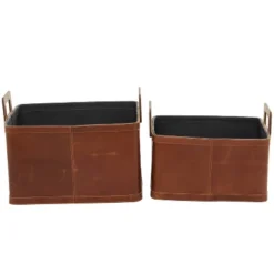 Set Of 2 Large Leather Storage Baskets Brown - Olivia & May -Decor Haven Shop GUEST 9cb2ec77 6a44 4558 ac07 7a1b25b72179