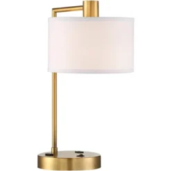 360 Lighting Colby Modern Desk Lamp 21" High Antique Gold With USB And AC Power Outlet In Base White Linen Drum Shade For Bedroom Living Room Desk -Decor Haven Shop GUEST 9de87300 9eb7 4eb6 b76a d177674adf50