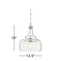 Franklin Iron Works Charleston Brushed Nickel Pendant 13 1/2" Wide Modern LED Clear Glass Shade For Dining Room House Foyer Kitchen Island Entryway -Decor Haven Shop GUEST 9f22ee3a cb6f 421b bd12 219a18aeb2f6