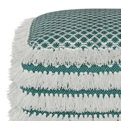 Ari Square Woven PET Polyester Pouf Turquoise/White - WyndenHall -Decor Haven Shop GUEST a0066936 79d2 4201 830a 103916cdc384