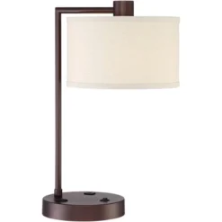 360 Lighting Colby Modern Desk Lamp 21" High Bronze With USB And AC Power Outlet In Base White Linen Drum Shade For Bedroom Living Room Office Family -Decor Haven Shop GUEST a0a3c0ea 3d30 4ec7 ac17 2f7be4c58912