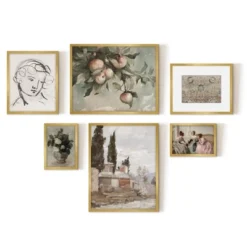 Americanflat 6 Piece Vintage Gallery Wall Art Set - Chickadee, Apple Tree Watercolor, Portrait Sketch, Afghan Rug By Maple + Oak -Decor Haven Shop GUEST a0f6dde2 c538 42e9 ab61 37f6f09cb7b5