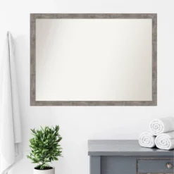 41" X 30" Non-Beveled Marred Wood Bathroom Wall Mirror Pewter - Amanti Art -Decor Haven Shop GUEST a480ecc6 b0e9 46d2 ba07 f836972795ea