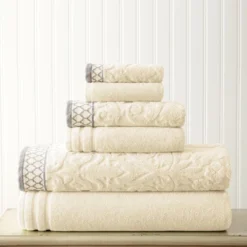 Modern Threads Damask Jacquard 6 Piece Towel Set With Embellished Border. -Decor Haven Shop GUEST a8757d9f b305 4d71 b1f4 d32ca0878809