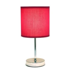 11.81" Traditional Petite Metal Stick Bedside Table Desk Lamp In Chrome With Fabric Shade Wine Red - Creekwood Home -Decor Haven Shop GUEST a8b5ed48 0bca 498a a077 8c301f8600cc