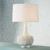 Possini Euro Design Natalia Modern Country Cottage Table Lamp 27" Tall White Ceramic Glaze Textured Floral Drum Shade For Bedroom Living Room Bedside -Decor Haven Shop GUEST a9c912e3 f5b8 4cab 946c 15a04478d642