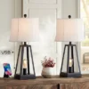 Franklin Iron Works Kacey Modern Table Lamps 25 1/4" High Set Of 2 Dark Metal With USB Charging Port Nightlight LED White Softback Shade For Home Desk -Decor Haven Shop GUEST ab3b3adf 38ff 4f2a 8429 0783940f81fd