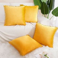 PiccoCasa Velvet Pom-Pom Solid Soft Square Cushion Throw Pillow Covers 4Pcs -Decor Haven Shop GUEST ab514bd5 432d 4fb0 8d9f 79c0d9817981