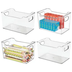 MDesign Large Plastic Home Office Desk Storage Organizer Bin, 4 Pack - Clear -Decor Haven Shop GUEST afccccde 16d2 420e 8fed e6eadbe071a3