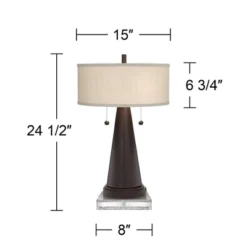 Franklin Iron Works Craig Rustic Farmhouse Table Lamps Set Of 2 With Square Risers 24 1/2" High Bronze With USB Charging Port Natural Shade For Desk -Decor Haven Shop GUEST b107e3c4 b449 4d1a 8e02 9bfbbb2692f6