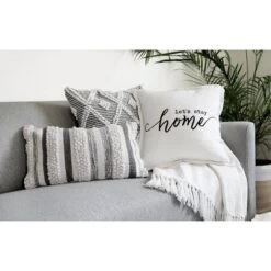 20"x20" Oversize 'Let's Stay At Home' Family-Friendly Square Throw Pillow Cover White - Lush Décor -Decor Haven Shop GUEST b2f6dfce 8e45 4357 816d d2e16b2458d8