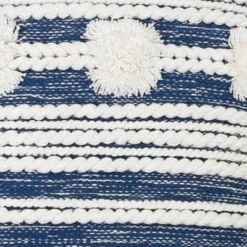 Blue And White Hand Woven 20 X 20 Inch Decorative Cotton Throw Pillow Cover With Insert And Hand Tied Braiding, Pom-Poms And Tassels - Foreside Home & -Decor Haven Shop GUEST b4d9b5ed 5061 4234 8cab f5bdff6d765a