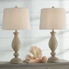 Regency Hill Serena Country Cottage Table Lamps 27 1/2" Tall Set Of 2 Beige Gray Oatmeal Fabric Drum Shade For Bedroom Living Room Bedside Nightstand -Decor Haven Shop GUEST b541d9b4 8dc9 4706 be99 655b7c50efb3