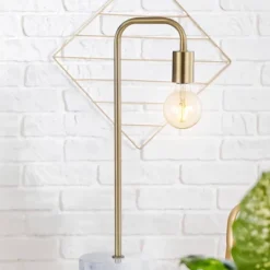 20.5" Metal/Marble Minimalist Glam Pipe Table Lamp (Includes LED Light Bulb) Brass - Jonathan Y -Decor Haven Shop GUEST b5466598 11d8 4c98 ad10 79aafd77a7af