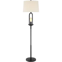 360 Lighting Marcel Rustic Farmhouse Floor Lamp 64" Tall Black Metal With LED Nightlight Natural Linen Drum Shade For Living Room Bedroom Office House -Decor Haven Shop GUEST b86edca6 552b 4231 b953 aa388fa9b225