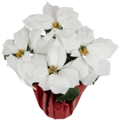 Northlight 14.5" White Artificial Christmas Poinsettia With Red Wrapped Base -Decor Haven Shop GUEST b90db057 65d5 493c 9476 f2cded499663