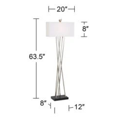 Possini Euro Design Modern Floor Lamp 63.5" Tall Brushed Steel Asymmetry White Linen Rectangular Shade For Living Room Reading Bedroom Office -Decor Haven Shop GUEST baa5226f a421 4583 9b97 92c4758cc191