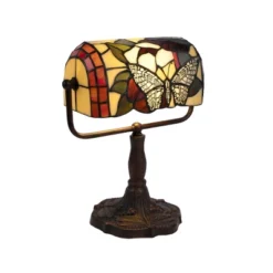 Tiffany Style Bankers Lamp With Butterfly Design (Includes LED Light Bulb) - Trademark Global -Decor Haven Shop GUEST bc470588 9771 456a 9a17 3bea439a655c