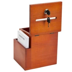 Juvale Wooden Suggestion Box With Lock And Keys, Brown Ballot Box With 50 Blank Suggestion Cards, Locking Lid And Side Slot For Donation, 7.5x7.1x5.5" -Decor Haven Shop GUEST bd1d61c4 58b0 4d1b b9cf 5df294023499