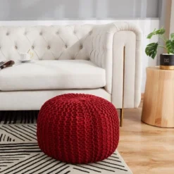 Cheer Collection 18" Round Cable Knit Pouf Ottoman -Decor Haven Shop GUEST bd67c868 ce36 42f2 a2fb dc47a77157f2