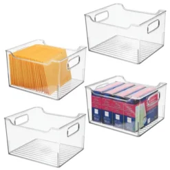 MDesign Large Plastic Home Office Desk Storage Organizer Bin, 4 Pack - Clear -Decor Haven Shop GUEST bf679bdf 0f25 4df1 99d8 33fe807e7f08