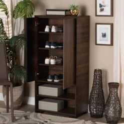 Raina Two-Tone Wood 2 Door Shoe Storage Cabinet Walnut Brown/Black - Baxton Studio -Decor Haven Shop GUEST bfdda488 9348 436d bb3b cd668ecbc85c