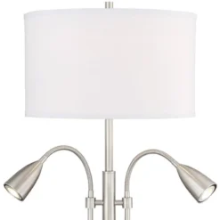 Possini Euro Design Wagner Modern Table Lamp 29 3/4" Tall Brushed Nickel With USB Charging Port And LED Gooseneck Lights White Shade For Living Room -Decor Haven Shop GUEST c064c458 ceaf 4142 abf4 0bff9a75a313