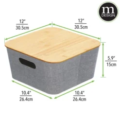 MDesign Modern Stackable Fabric Covered Bin With Bamboo Lid, 2 Pack -Decor Haven Shop GUEST c0994923 cff7 4464 9549 84545c5620f2