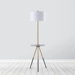 62.5" Axxin Contemporary Tripod Floor Lamp With Glass Table And Built-In USB Gold/White - Teamson Home -Decor Haven Shop GUEST c20139ee ccd9 4d9d 8115 50ce31bd6ff6