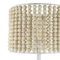 25" Eliza Metal And Tan Wood Beaded Drum Shade Table Lamp White - River Of Goods -Decor Haven Shop GUEST c392cc96 4d32 4c73 ab80 d04332dc8d3d