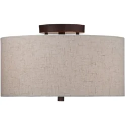 Regency Hill Sylvan Modern Ceiling Light Semi Flush Mount Fixture 14" Wide Bronze 3-Light Oatmeal Fabric Drum Shade For Bedroom Kitchen Living Room -Decor Haven Shop GUEST c41313d9 8fb5 4932 9fa4 cd553c606d6c