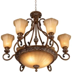 Kathy Ireland Sterling Estate Golden Bronze Chandelier 34 1/2" Wide Rustic Champagne Bowl Shade 9-Light Fixture For Dining Room House Kitchen Island -Decor Haven Shop GUEST c54e037d 0c87 49b6 89fe 67def055da2d