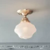 Regency Hill Schoolhouse Floating Modern Farmhouse Ceiling Light Semi Flush Mount Fixture 7" Wide Brass White Glass Shade For Bedroom Living Room Home -Decor Haven Shop GUEST c8eb1f60 97e5 4b41 b3c8 cfabae1ee7d0