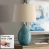 360 Lighting Modern Table Lamp With USB Charging Port 24 3/4" High Sea Foam Ceramic Oatmeal Drum Shade For Living Room Desk Bedroom -Decor Haven Shop GUEST c9801629 58f7 4627 bf67 5d0ff1d53903