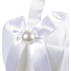 Juvale White Flower Girl Basket For Wedding Reception Rose Petals, Cute Satin Bowknot With Pearl Design (8.7 X 5.2 X 4.2 In) -Decor Haven Shop GUEST cfd42c81 2b7f 4889 b2e9 4658b5d47392