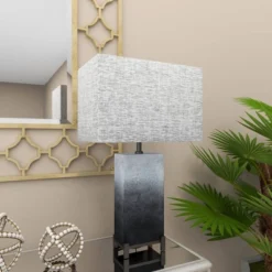 Polystone Table Lamp With Square Shade Gray - Olivia & May -Decor Haven Shop GUEST d16b131d ca2c 44b7 bd4c a855ccf1cef5