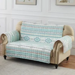 Reversible Phoenix Loveseat Furniture Protector Slipcover Turquoise - Greenland Home Fashions -Decor Haven Shop GUEST d343765e 6ba3 4f28 8b18 84a7824d8527