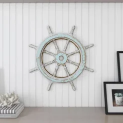 Wood Sail Boat Ship Wheel Wall Decor With Distressing Blue - Olivia & May -Decor Haven Shop GUEST d496b8fb 5187 4b26 aec7 26da01aa8cca